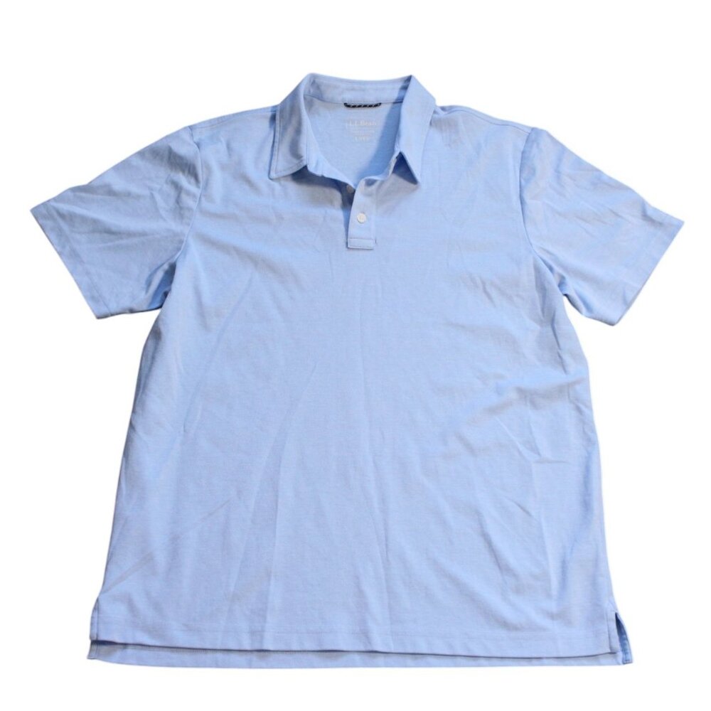 L.L. Bean Mens Light Blue Polo Shirt Large Short Sleeve Slightly Fitted